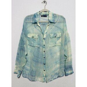 Gypsy 05 Button Up Top Womens Tie Dye Sheer Long Sleeve Silk Boho Hippie